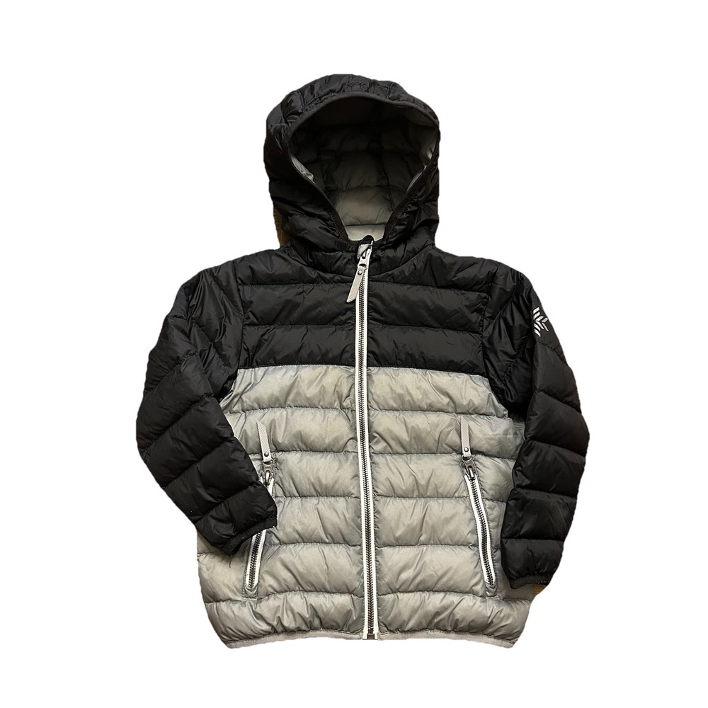 Hanna Andersson Boys Black Gray Down Puffer Jacket Zip Jacket Hood Size 100 US 4